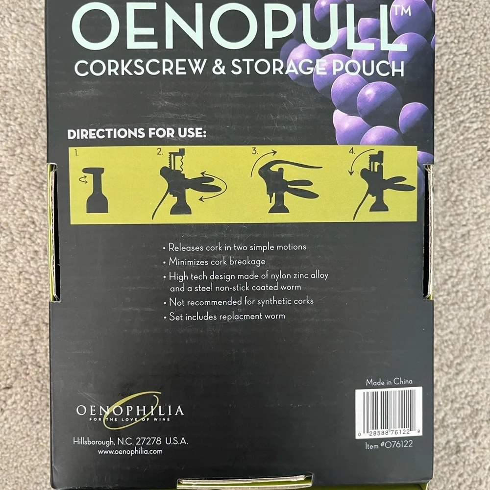 BRAND NEW OENOPHILIA OENOPULL WINE OPENER CORKSCREW AND STORAGE POUCH